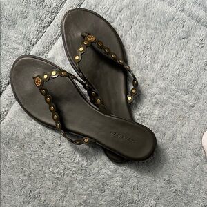 Tory Burch Green and Gold Thong Sandals